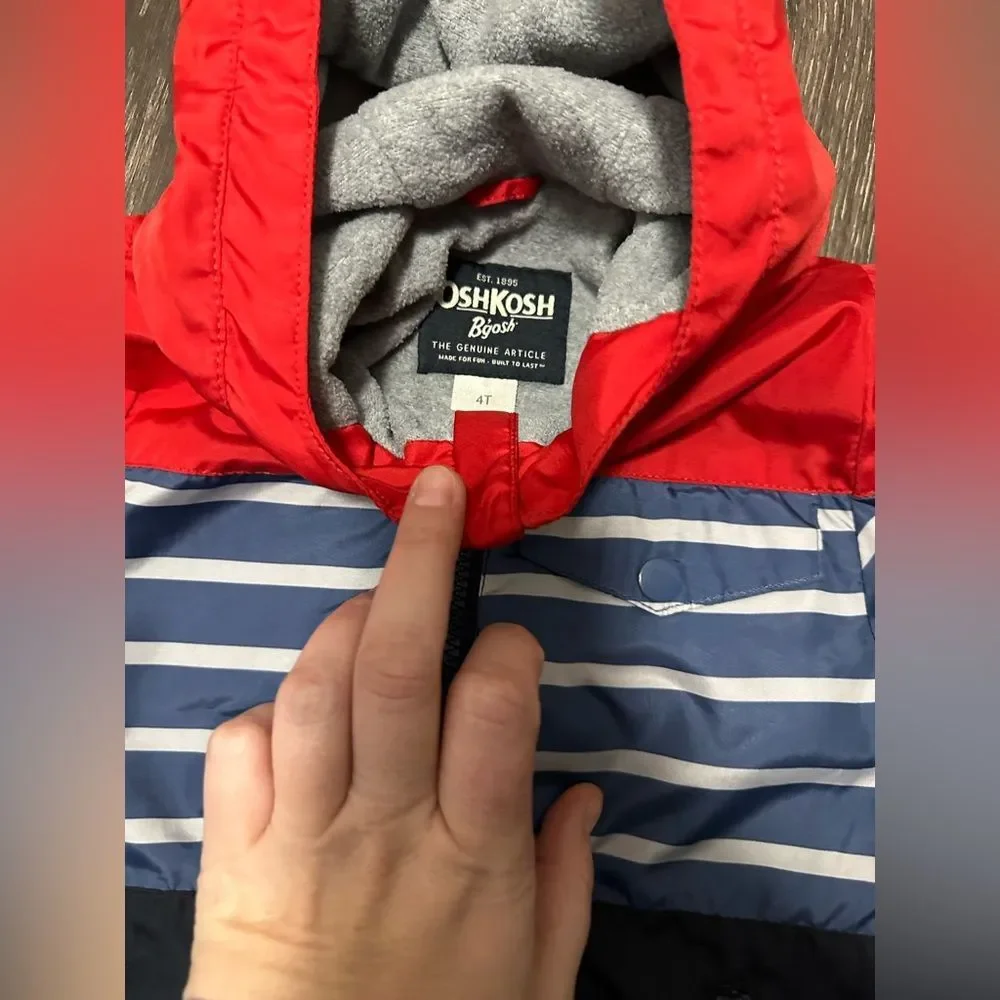 OshKosh B'gosh Red Navy Blue Striped Hooded Jacket